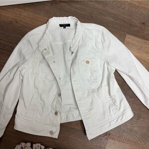 Talbots Ivory Ruffled Collar White Jean Jacket